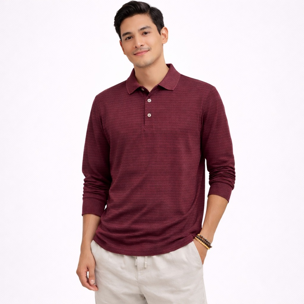 NWT Men's Jos. A. Bank Tailored Fit Polo Shirt XL Burgundy Long Sleeve